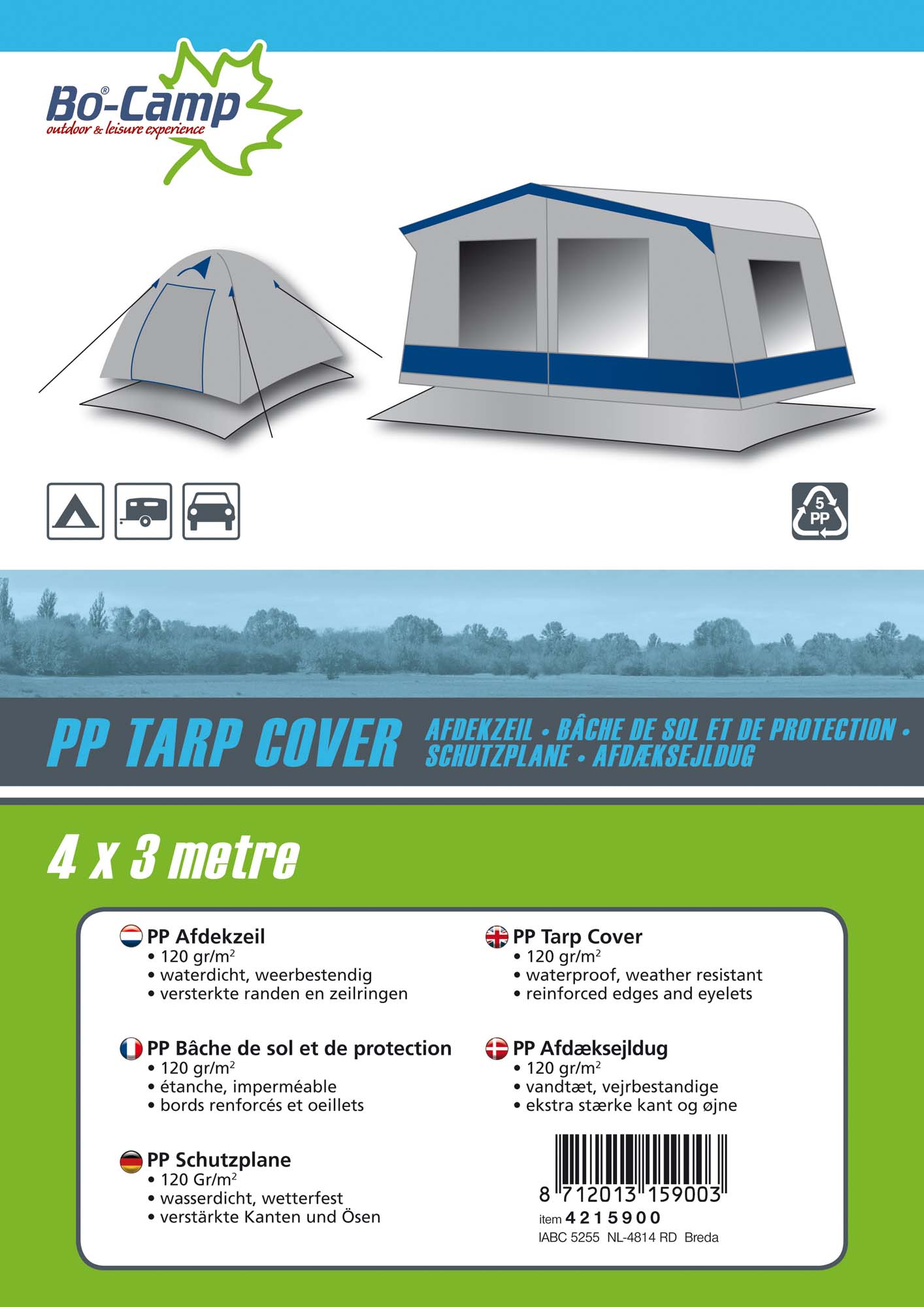 BO CAMP Afdekzeil 3X4M BO CAMP Afdekzeil 3X4M