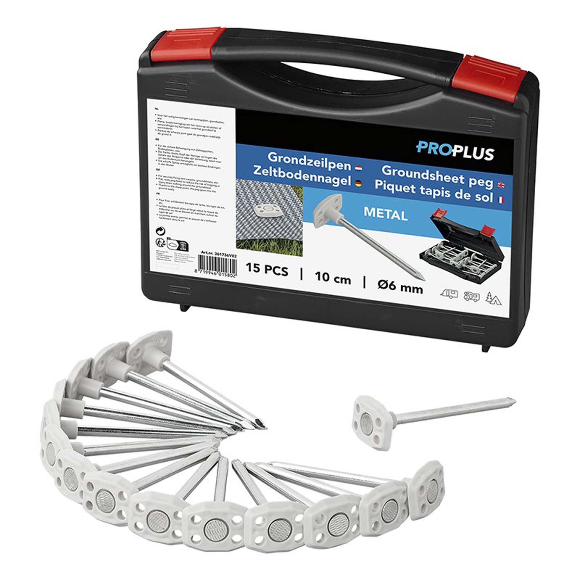 PROPLUS Grondzeilpen Set v 15 Stuks in Koffer