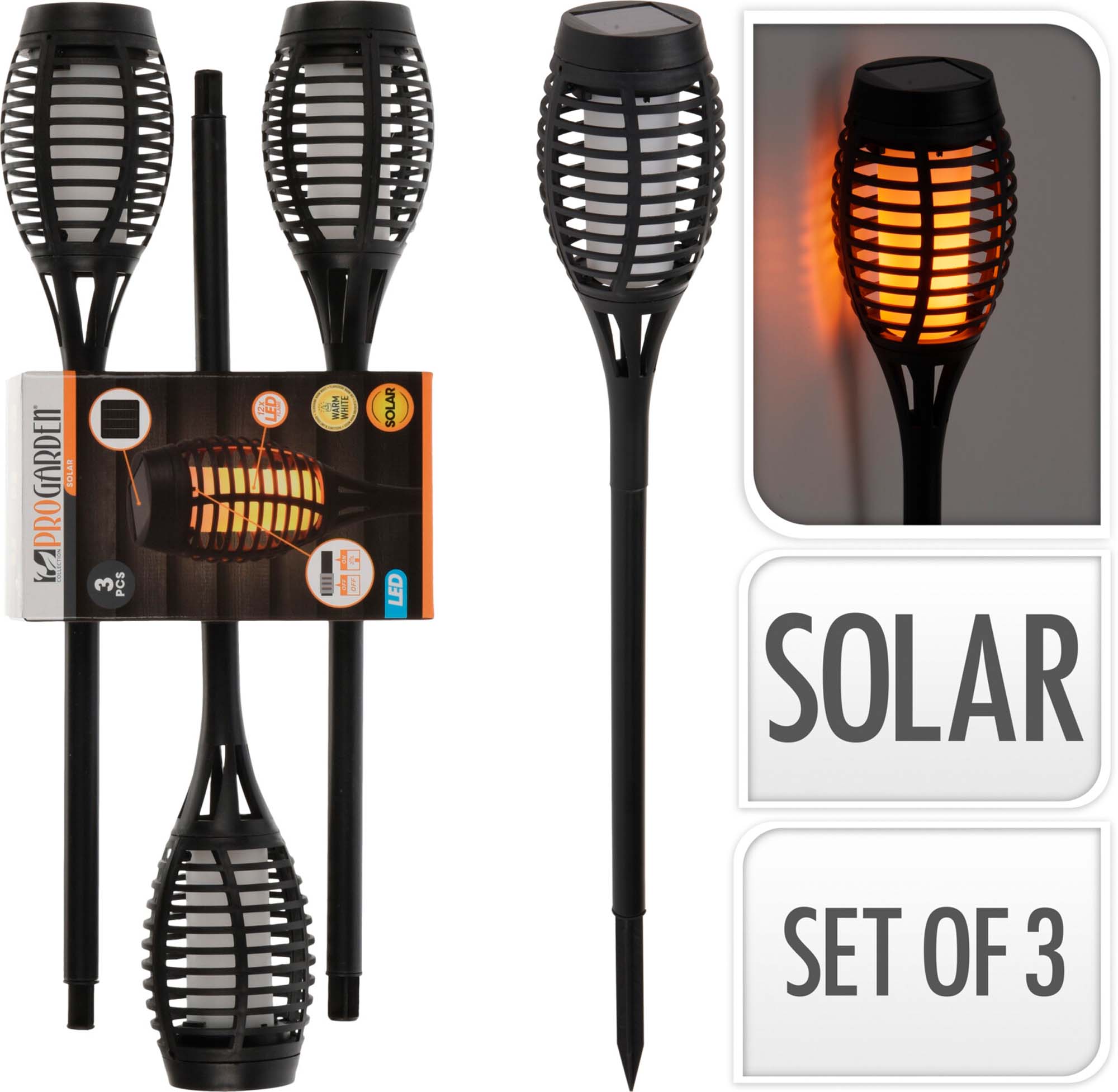 PROGARDEN solar fakkel zwart flame led