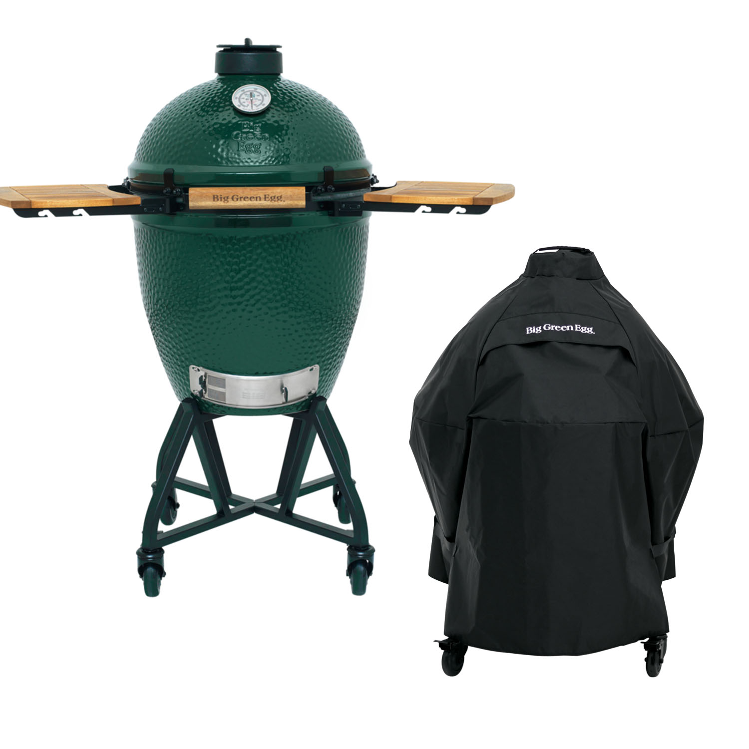 BIG GREEN EGG Large + Geïntegreerd Onderstel met Nest Handler + Zijplankjes + Hoes
